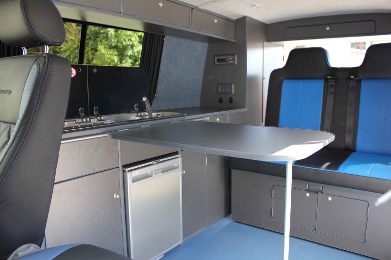Moore's Custom Campers Complete Conversion in Blue and Carbon Superva with Dusky Blue Altro