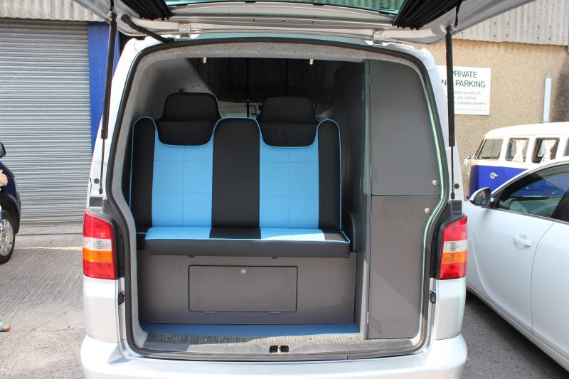 Moore's Custom Campers Full Conversion 2008 LWB VW T5 in Carbon and Blue Bay